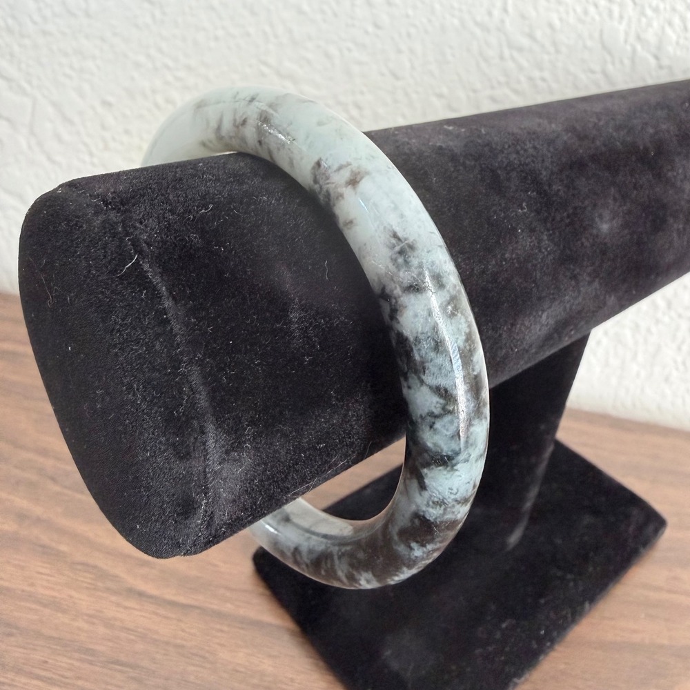 Vintage Natural Stone Marbled Jade ? Jadeite ? Bangle Bracelet Slip On Round - Picture 3 of 5
